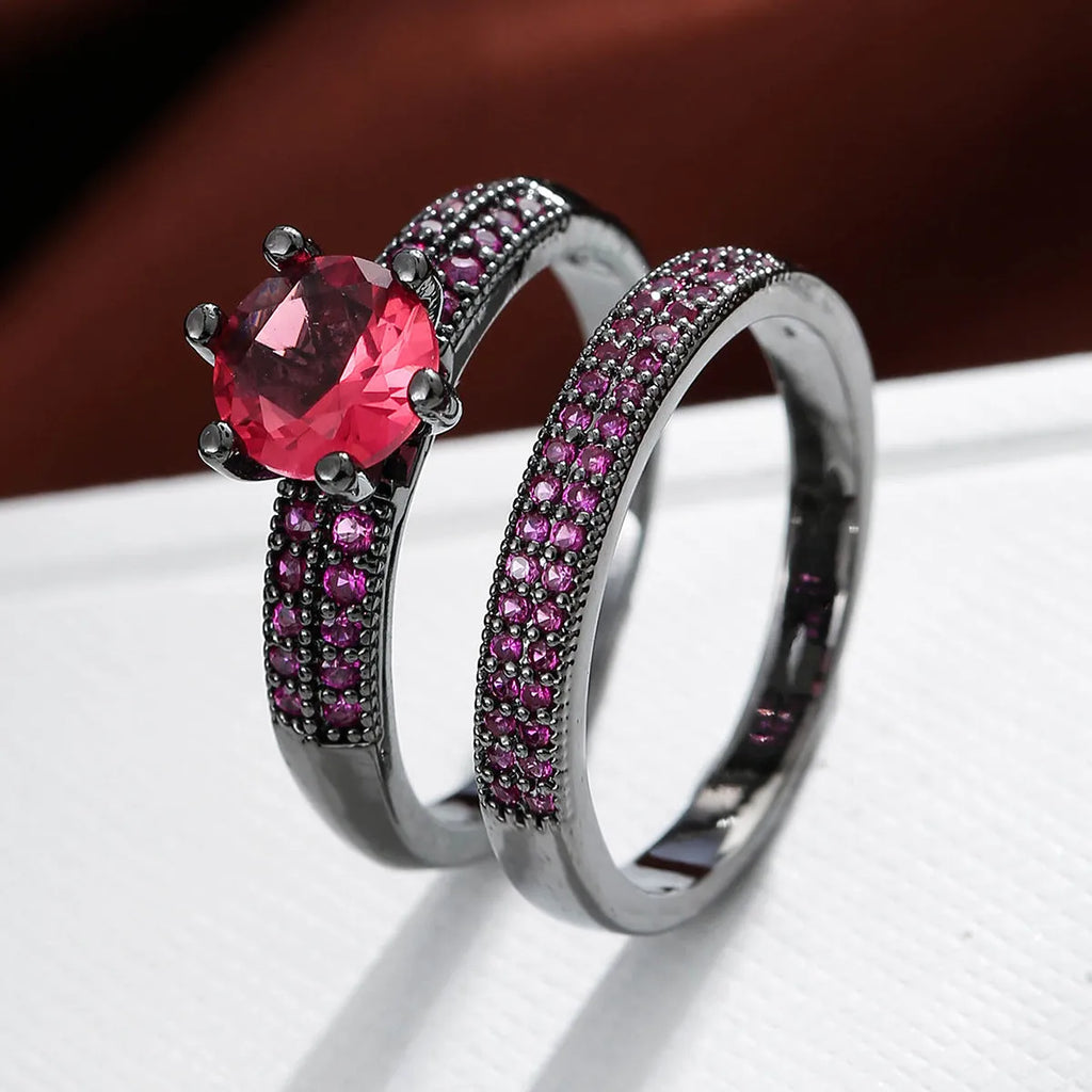 Copper hollow geometric fashion ring with zircon accents in multiple colour finishes on a size chart