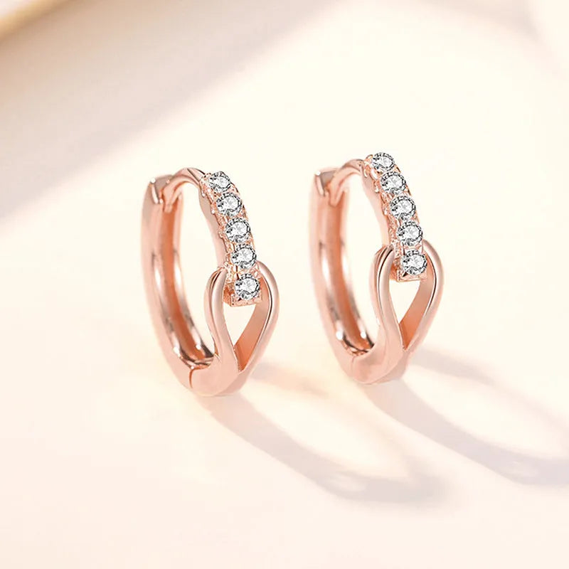 Women's geometric copper earrings with micro-inlaid zircon in white gold colour finish
