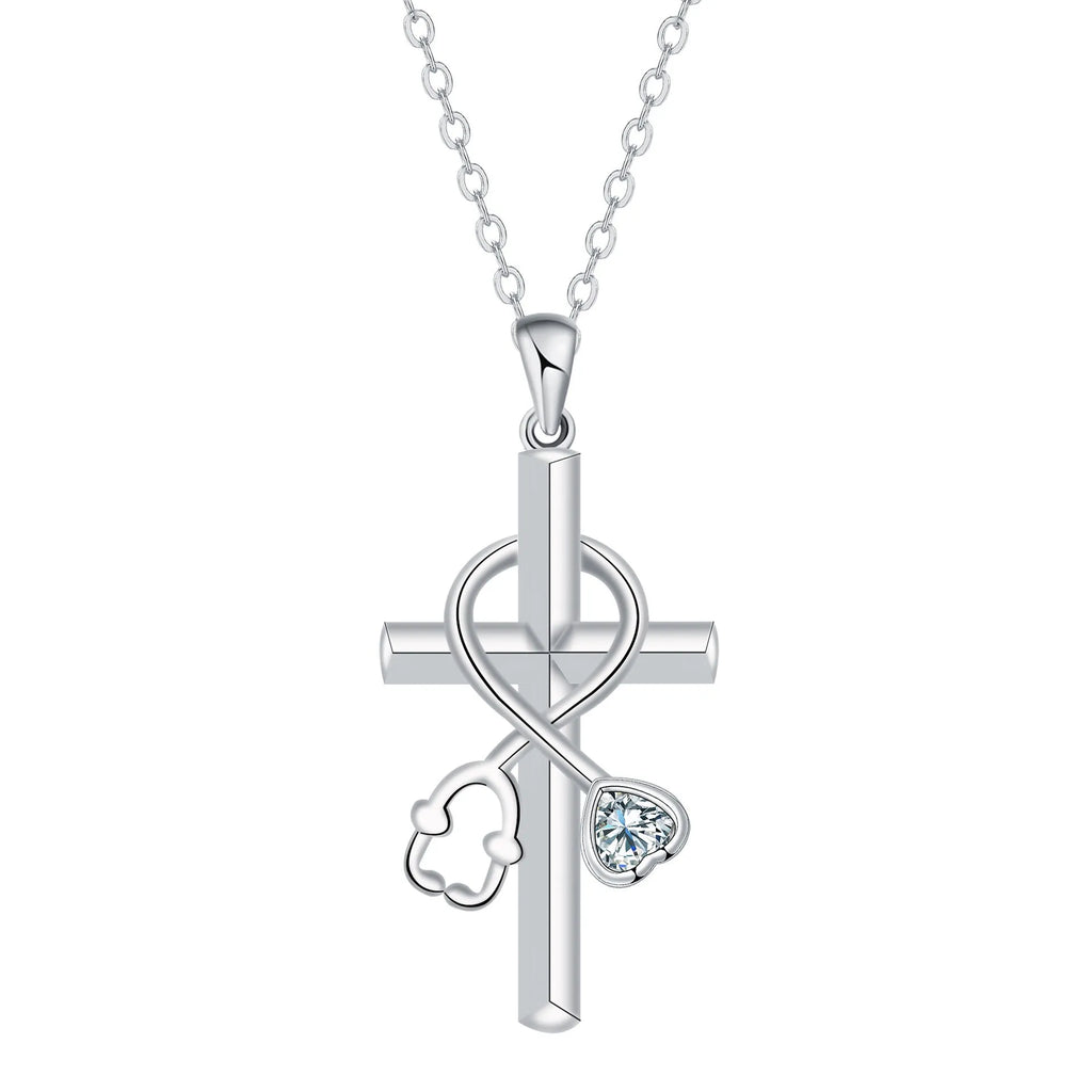 Copper stethoscope necklace with cross chain design for medical professionals