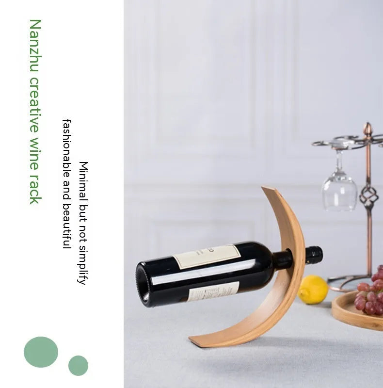 Creative bamboo wine bottle rack wall shelf semicircle style for kitchen living room bar storage