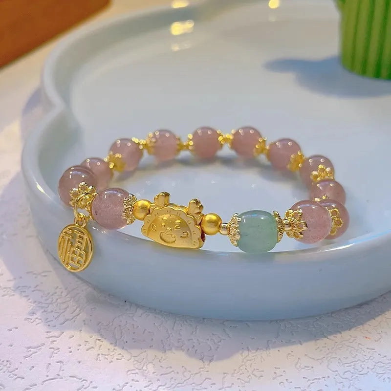 Women's floral glazed glass bracelet with electroplated zodiac charm and coloured beads