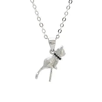 925 sterling silver cat pendant necklace with electroplated finish on clavicle-length chain