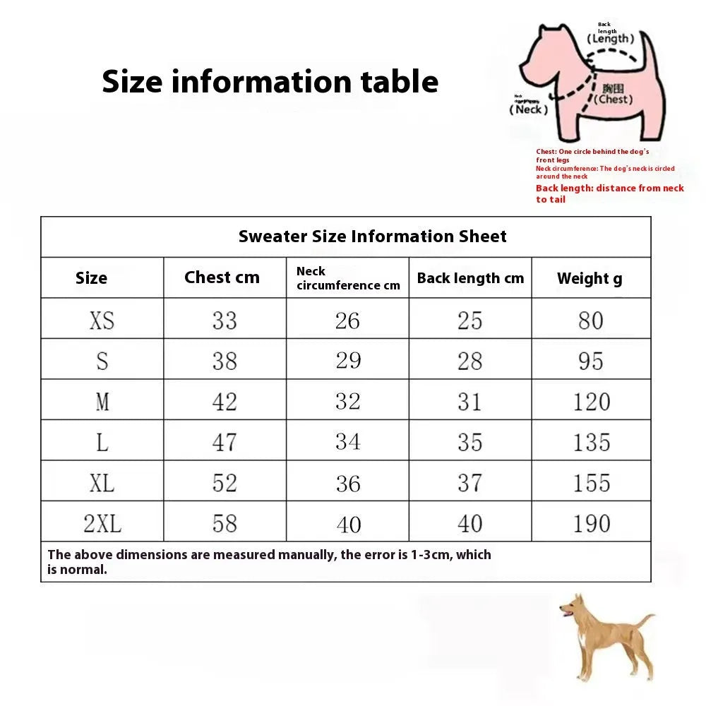 Thick knit wool dog sweater for winter in monochrome or two-tone colours, sizes XS to XXL