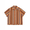 Ethnic style woven Cuban collar shirt with colour contrast and drop-shoulder sleeves