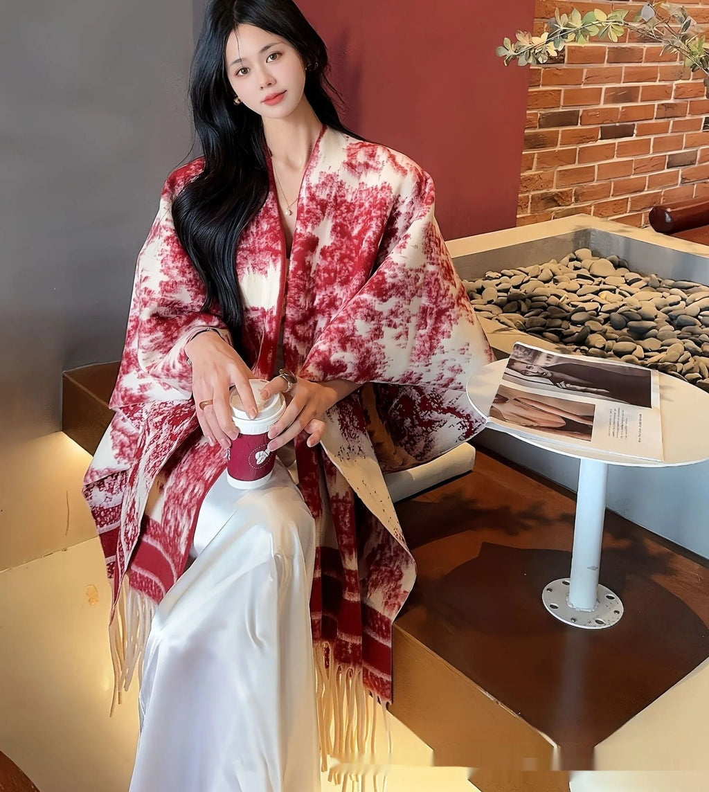 Women's personalised tassel scarf cape shawl in polyester fabric with free size fit