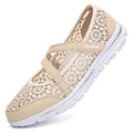 Women's beige mesh lace-up casual shoes with flat heel and round toe design