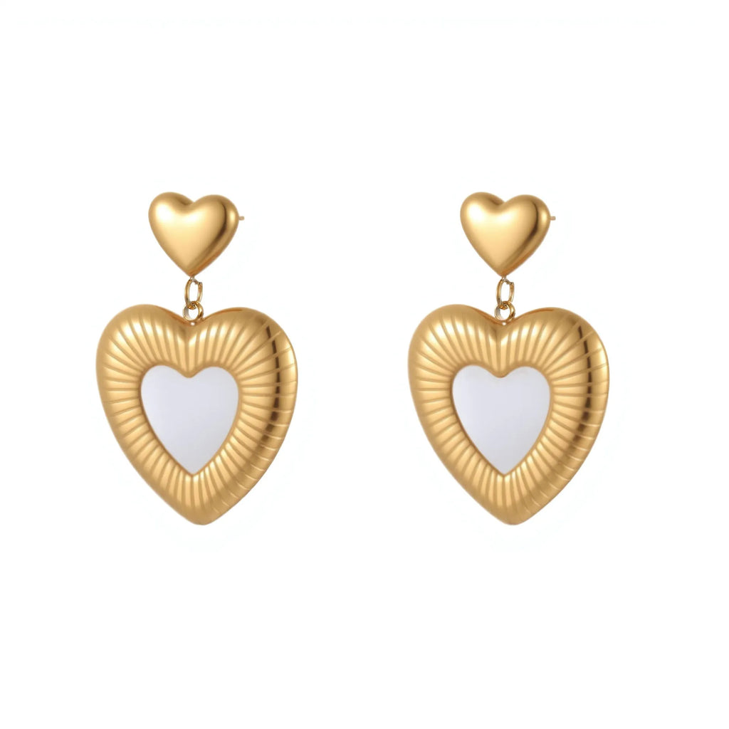 Heart-shaped gold electroplated stainless steel fritillary drop earrings for women
