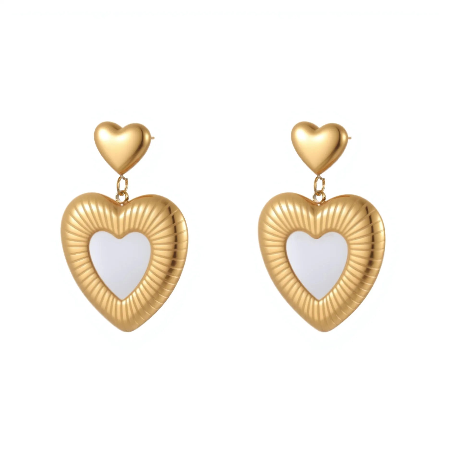 Heart-shaped gold electroplated stainless steel fritillary drop earrings for women