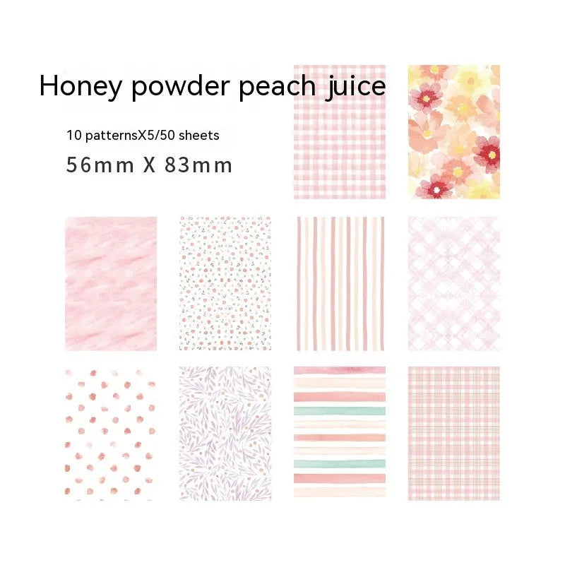 Retro collage note papers in dessert colours including red plum cheese and blue fruit bitter cassava