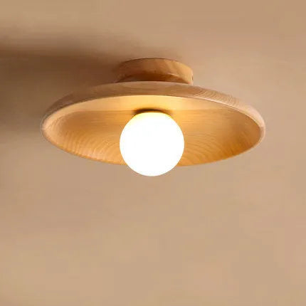 Minimalist solid wood and glass ceiling lamp in a walnut colour finish