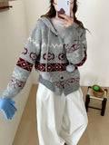 Women's plus size brocade geometric pattern acrylic sweater coat loose fit long sleeve