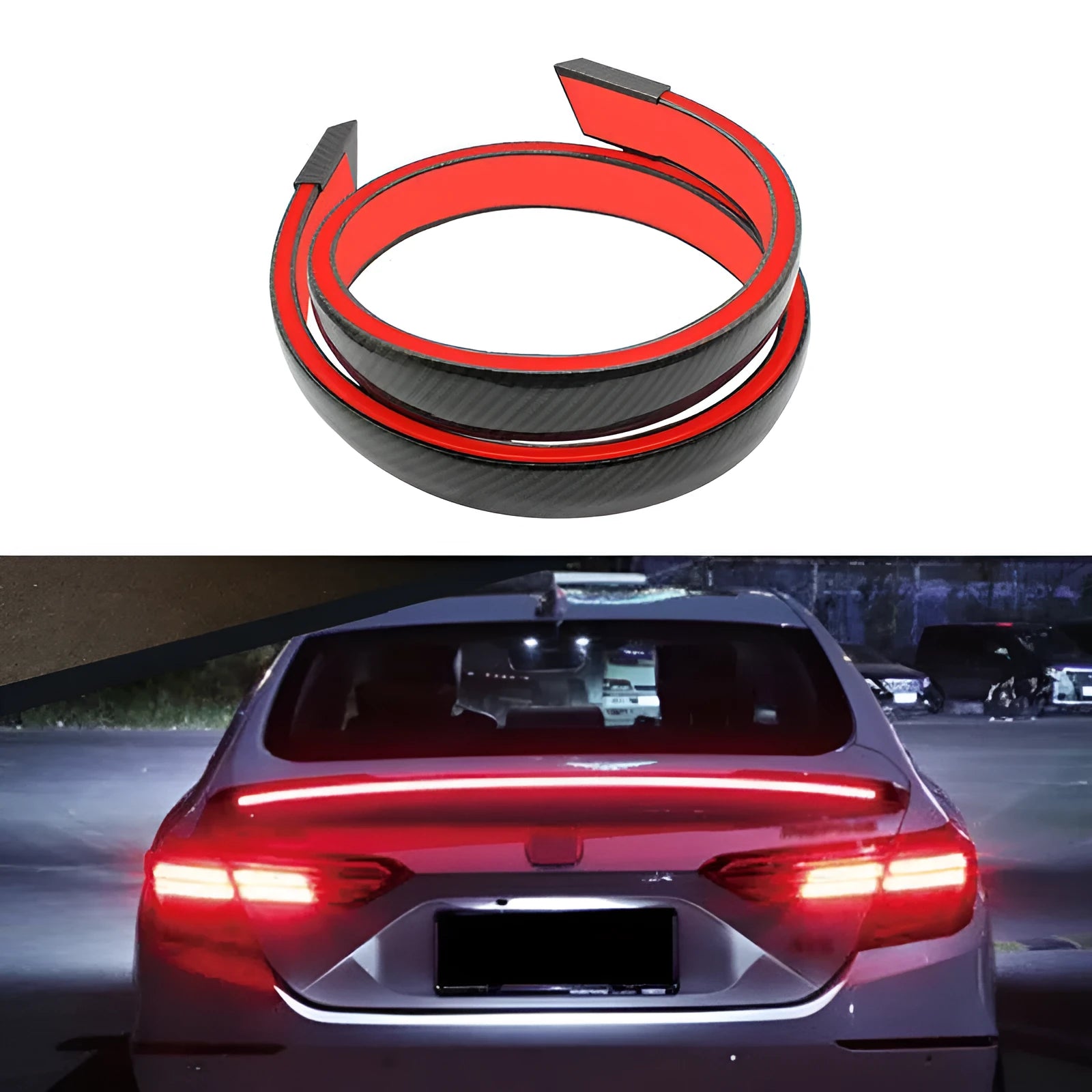 Car trunk exterior roof wing tail brake light LED ABS 130x35x19mm black carbon fibre
