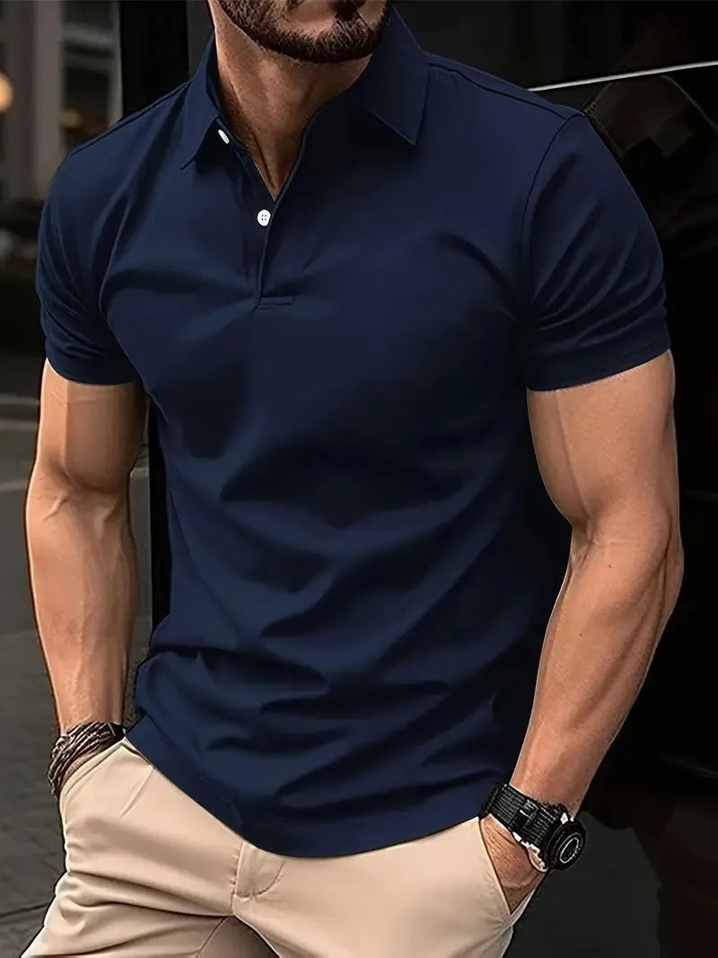 Men's slim fit solid colour short sleeve casual shirt with button front in cotton polyester fabric