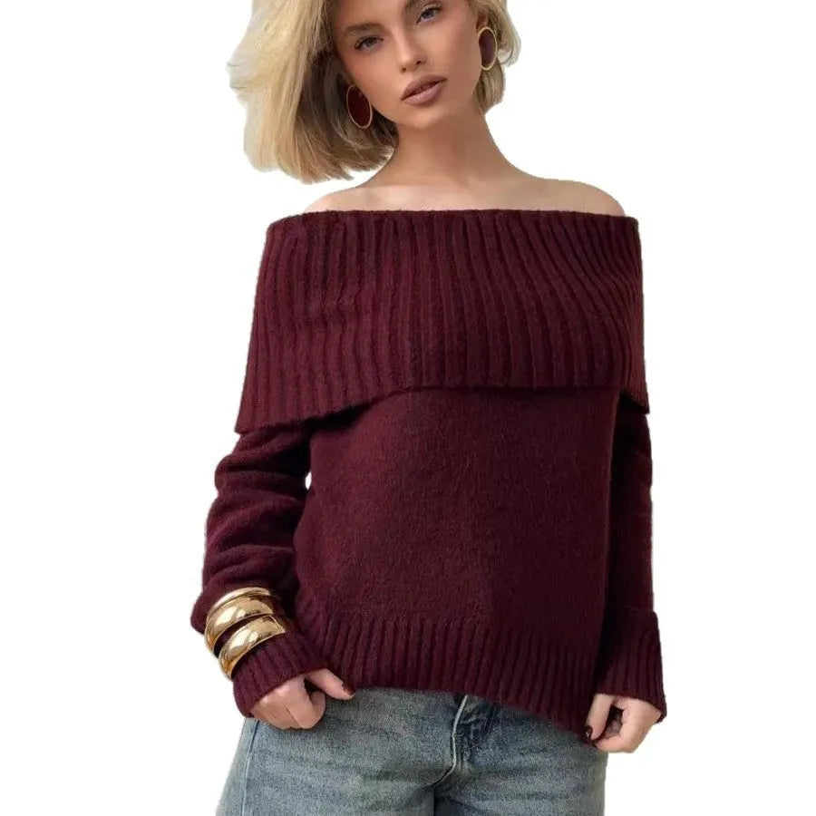 Grey off-the-shoulder women's sweater with 3D pattern and strapless design