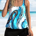 Blue tie-dyed floral women's swimsuit set with plus sizes 1XL to 5XL
