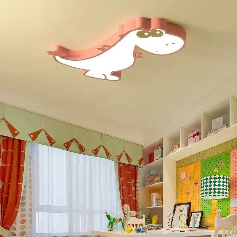 Green cartoon dinosaur ceiling light with dimmable function and PVC shade