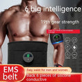 EMS fitness belt waist massager with silicone waistband, arm and abdominal patches, and USB cable