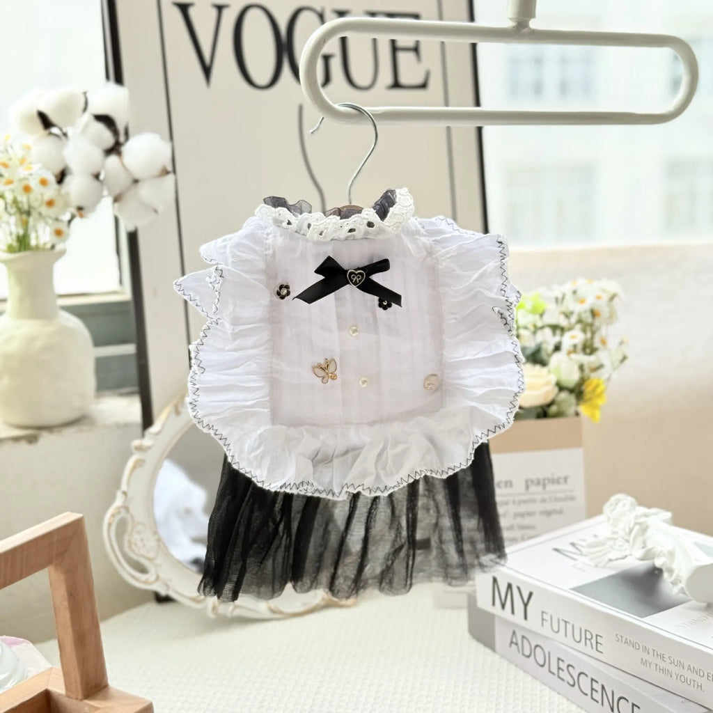 White polyester princess-style waltz gauze skirt for a small dog on a mannequin.