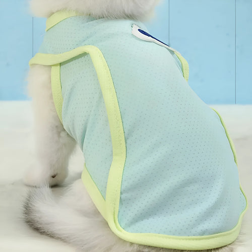 Lightweight polyester mesh cat vest in grass green colour with sports styling