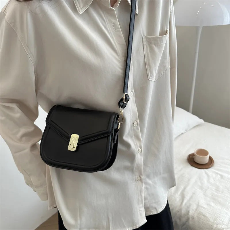 Soft PU leather clamshell messenger bag in horizontal square shape showing four colour options