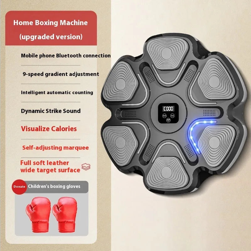 Smart music electronic boxing wall target with ABS construction and boxing gloves.