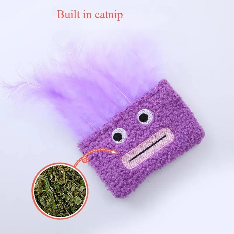 Big mouth explosion head shaped cat plush toy in four colours: blue, green, orange, purple