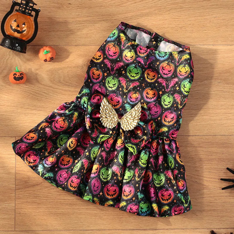 Halloween angel wings dog costume in bright pumpkin colour with polyester construction