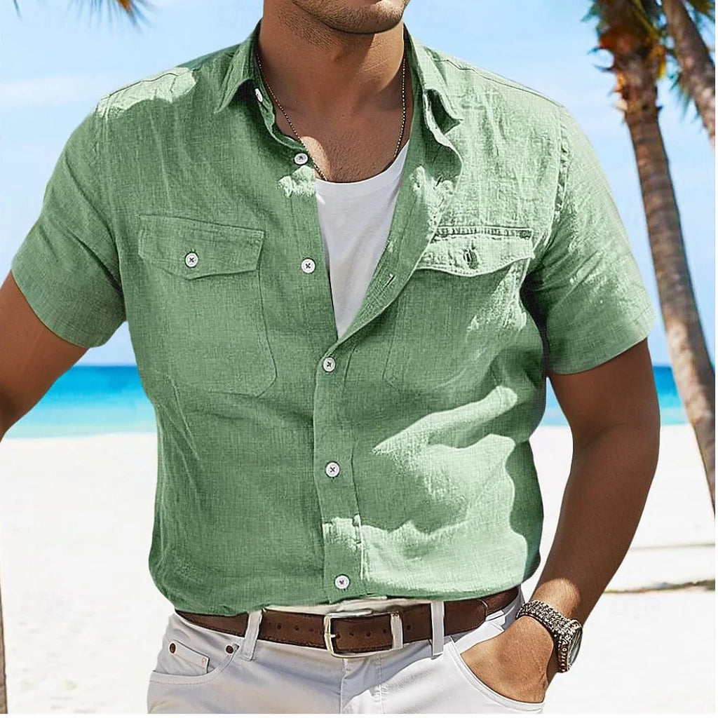 Men's loose fit cotton shirt in cardigan style for casual summer wear