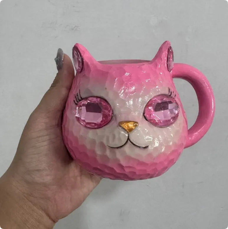 Resin cat cup decorative craft in American style design available in four colour options