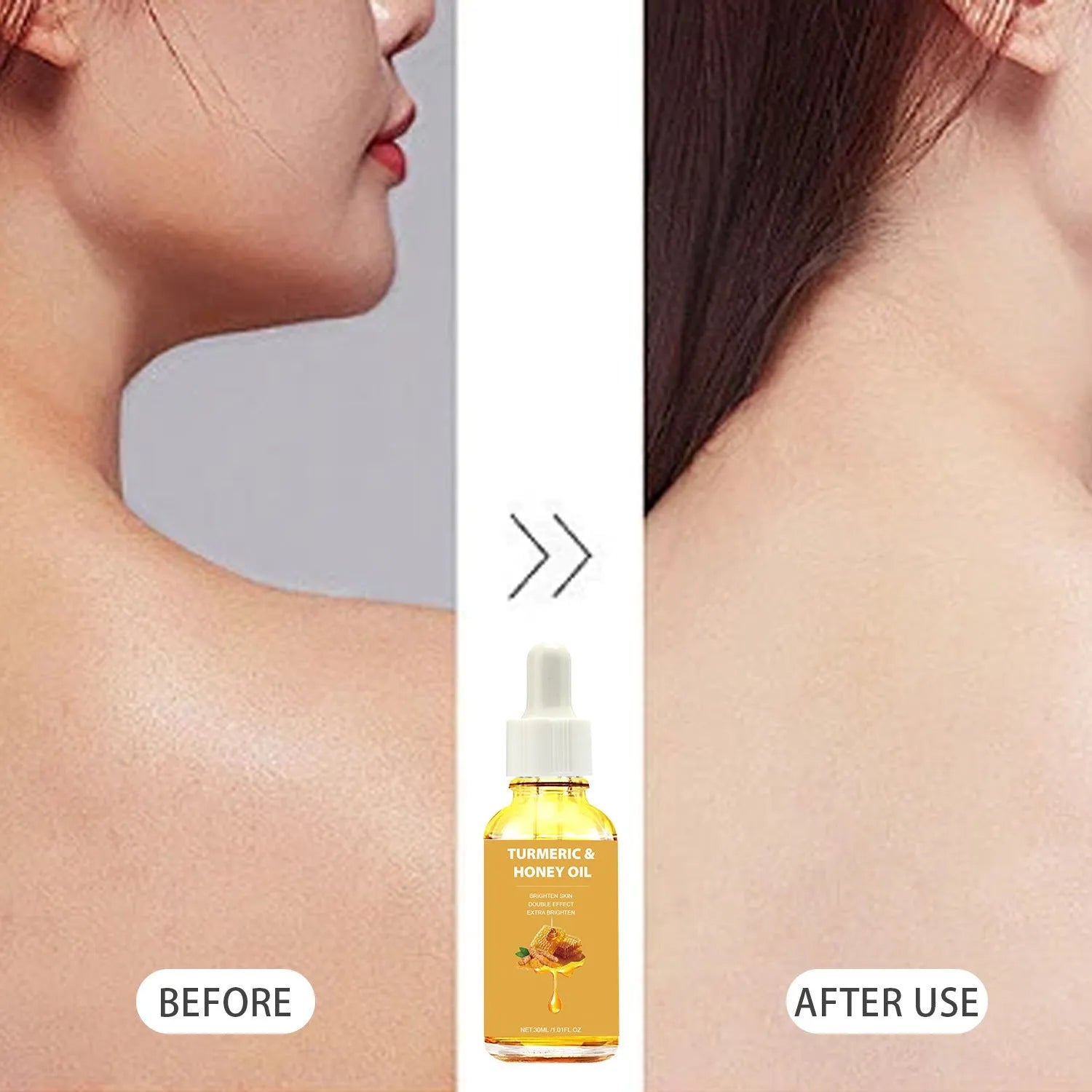 30ml bottle of turmeric honey essential oil for facial beauty in neutral packaging