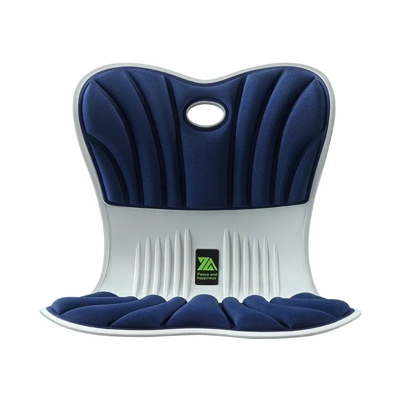 Grey ergonomic seat cushion for office chair waist support and posture correction.