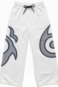 Gray polyester wide leg 3D printed sports pants with bootcut silhouette