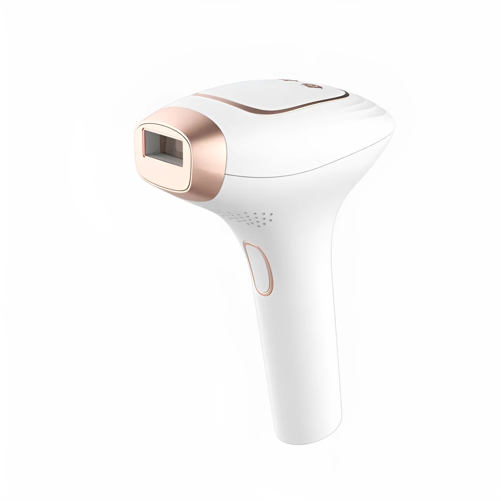 Pink and white three-in-one laser hair removal device with shaver attachment and protective glasses