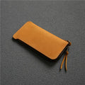 Men's genuine leather zip wallet 18cm top layer cowhide dark brown Crazy Horse leather sewing line detail