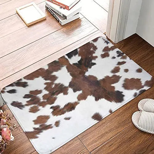 Personalised flannel floor mat in a choice of coastal starfish, cherry, or cow print designs on polyester fabric.