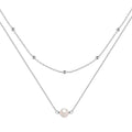 S925 sterling silver double layer women's necklace with twin pearls on geometric ball bead chain in gold colour