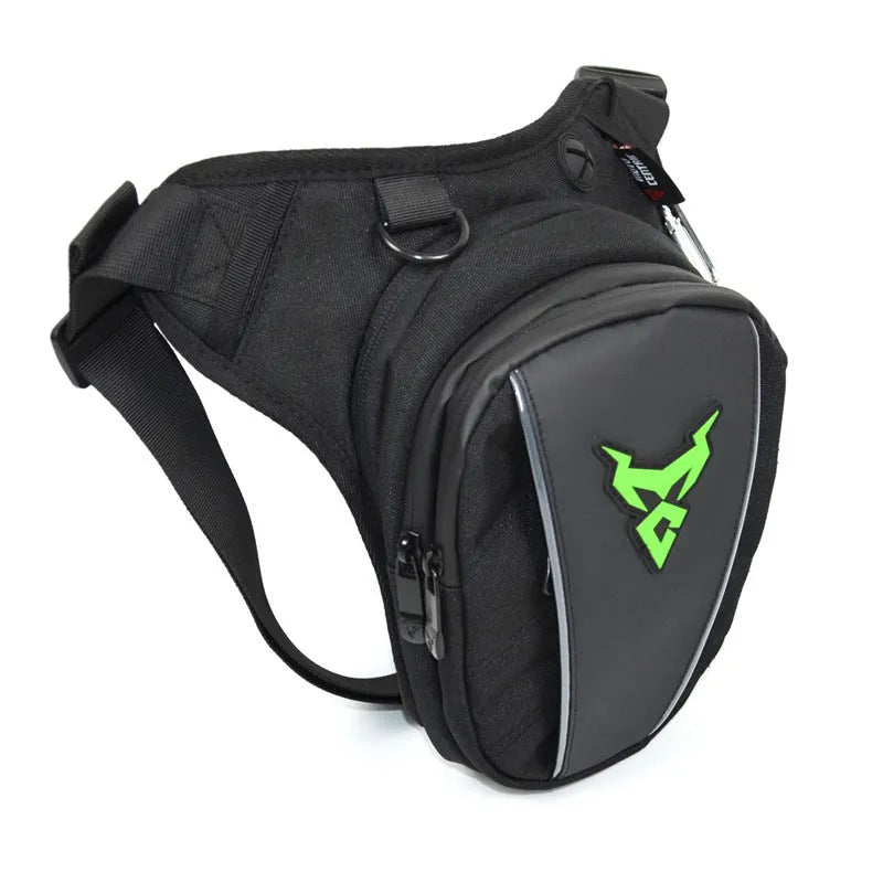 Red 0105MC motorcycle leg bag made of 1200D Oxford cloth with crossbody strap.