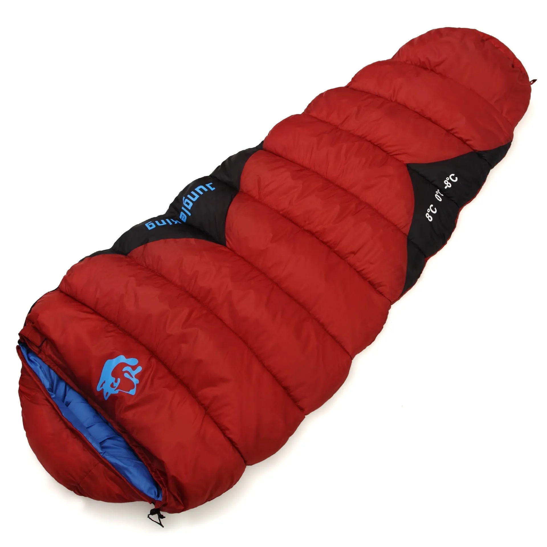 Mummy-style outdoor sleeping bag in Army Green with compression sack, shown with dimensions 230x80x50cm.