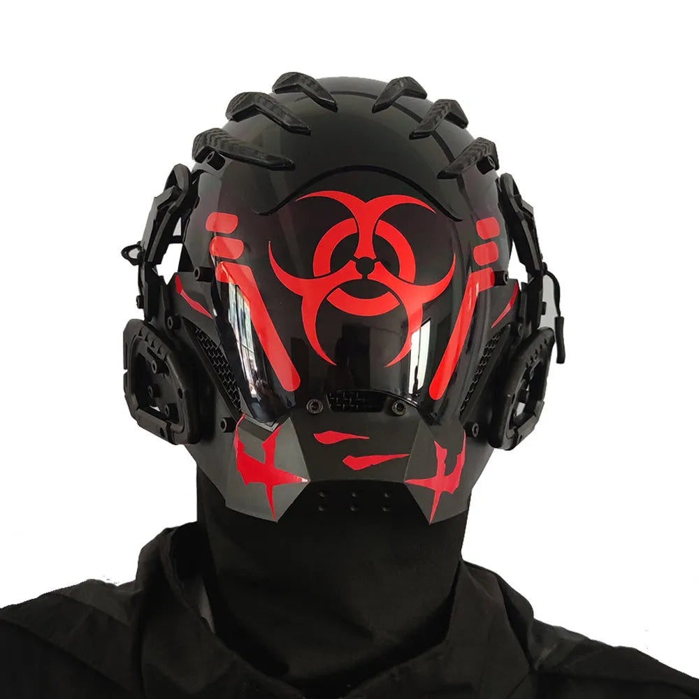 Black Bioweapon tech-style full face prop mask helmet for costumes.
