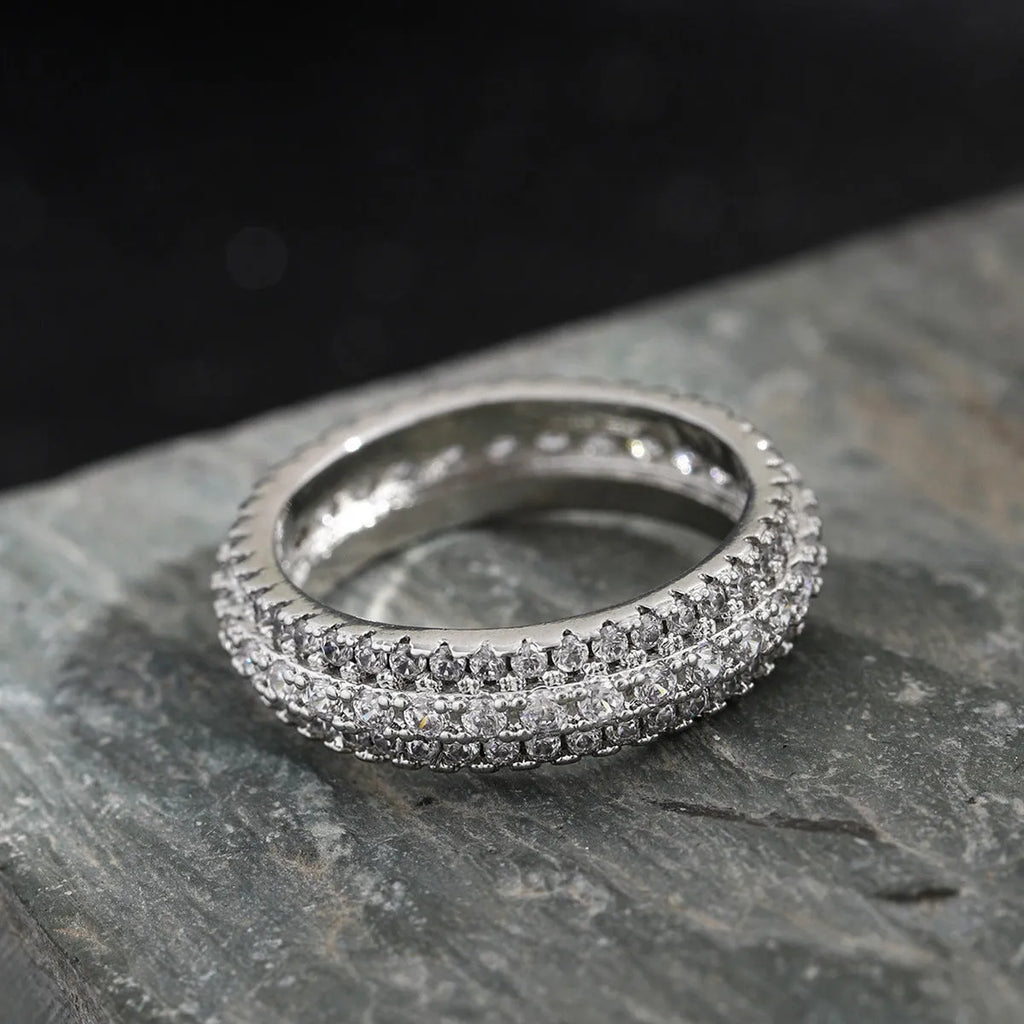 Geometric unisex ring with triangular zircon stone in white gold, yellow gold, or two-tone finish