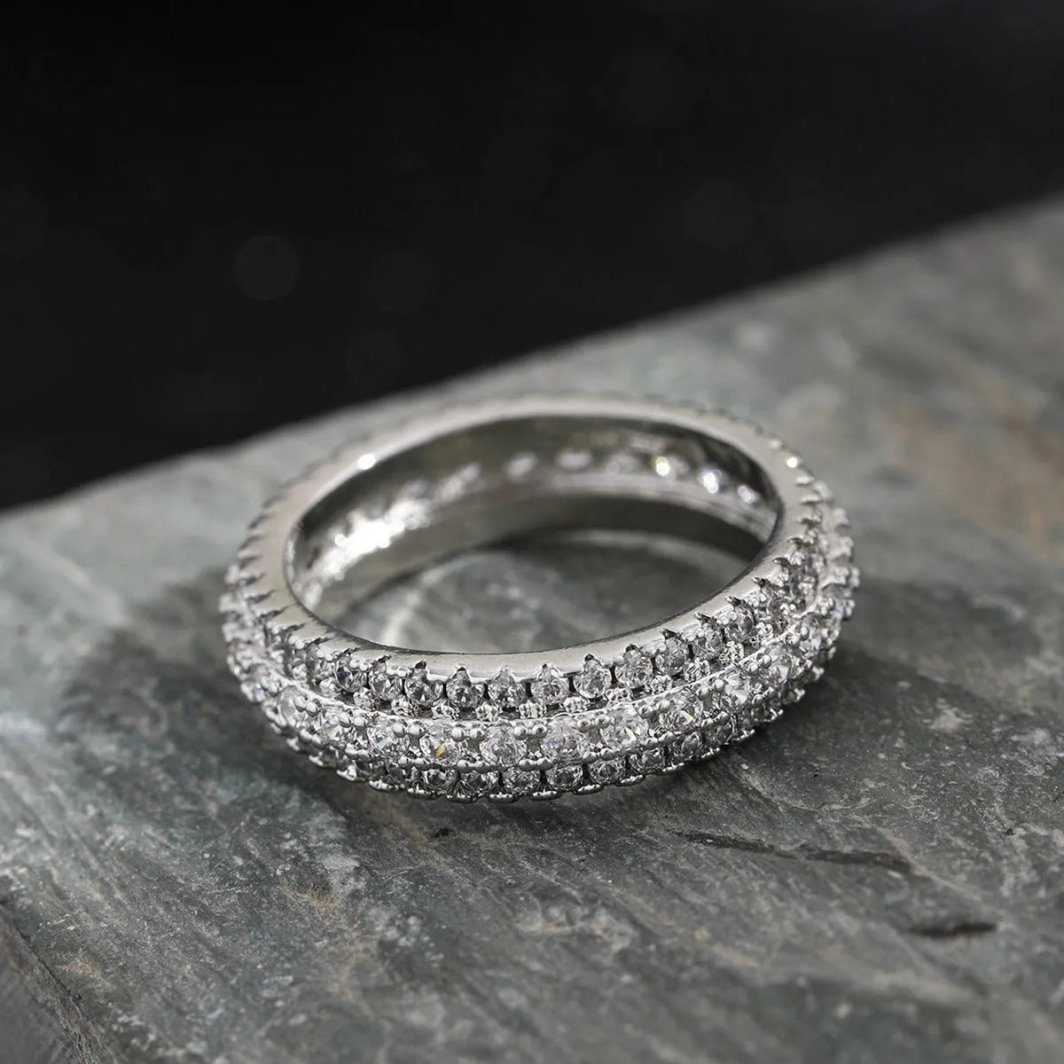 Geometric unisex ring with triangular zircon stone in white gold, yellow gold, or two-tone finish