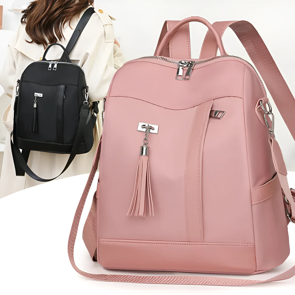 Large soft PU backpack in black with multiple pockets and internal mobile phone storage