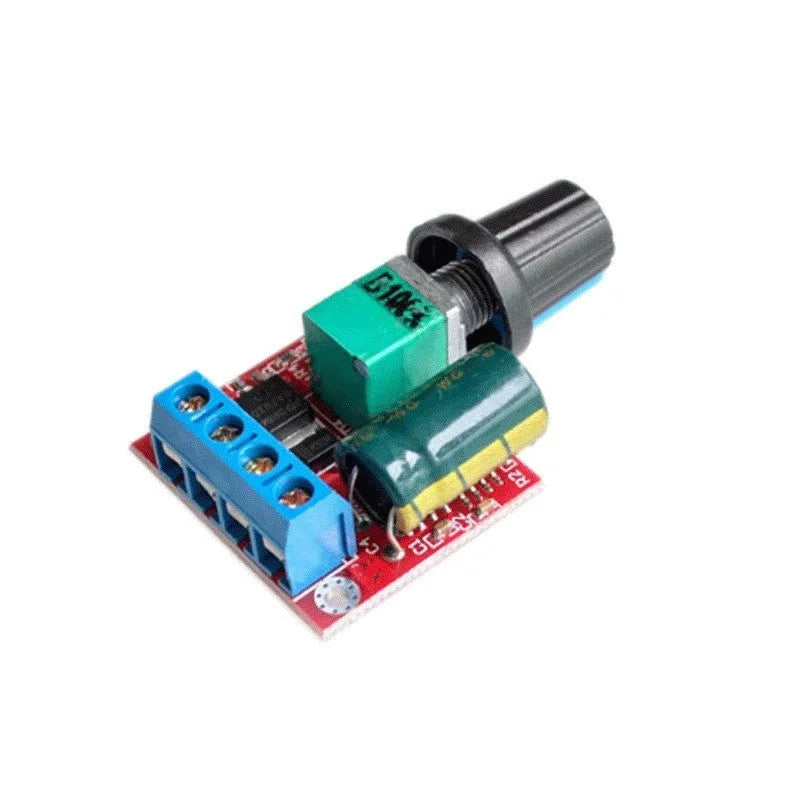 PWM DC motor speed controller with adjustment knob for 5V-35V motors and 5A output