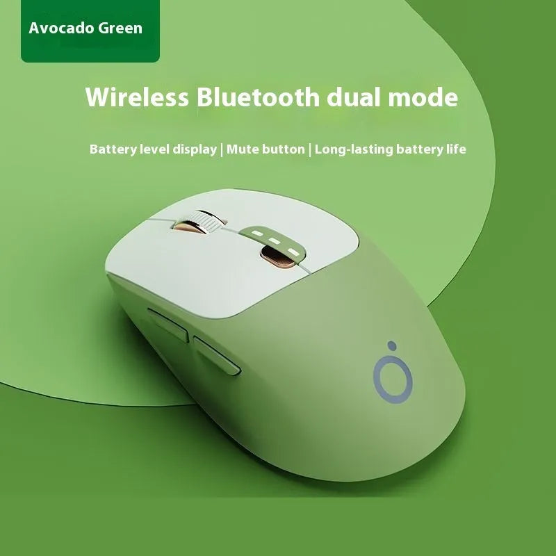 Mute wireless Bluetooth mouse in Matcha Green colour with five-button layout on office desk