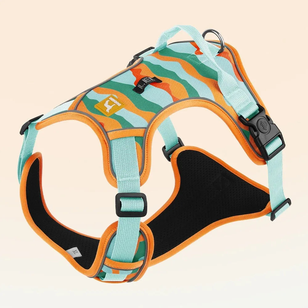 Reflective dog harness with hand-holding rope in oxford cloth fabric showing army green colour option