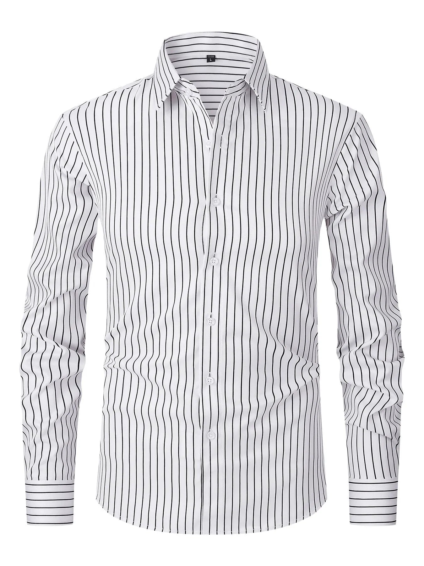 Men's striped long sleeve business shirt in ice silk polyester with cardigan style and slim fit