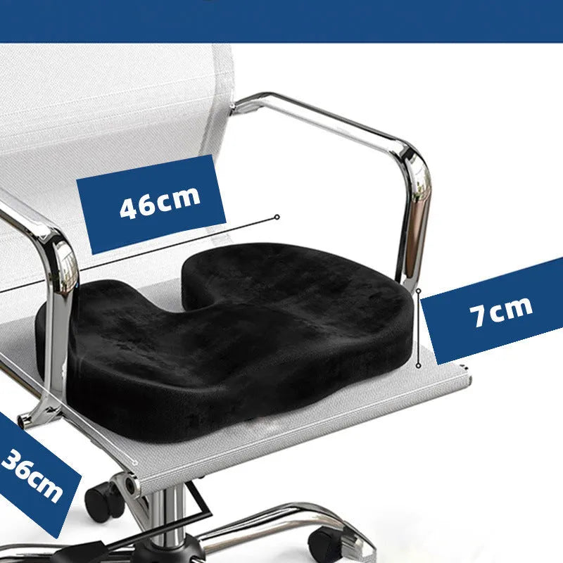 Black U-shaped memory foam office seat cushion for hip support