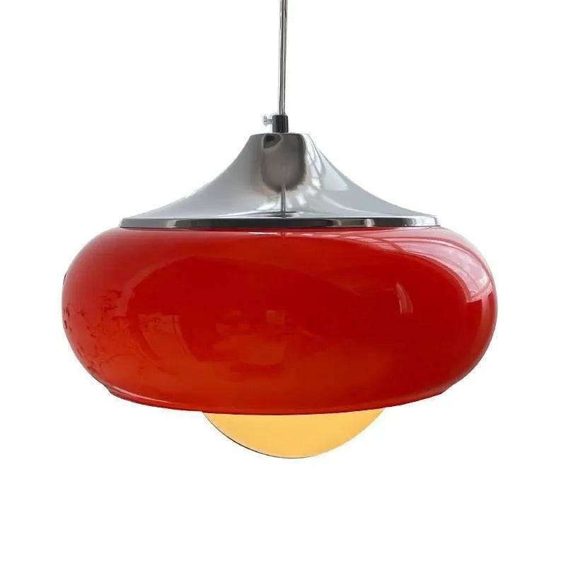 Bauhaus three-headed glass egg tart pendant light in retro style, shown in milk white.