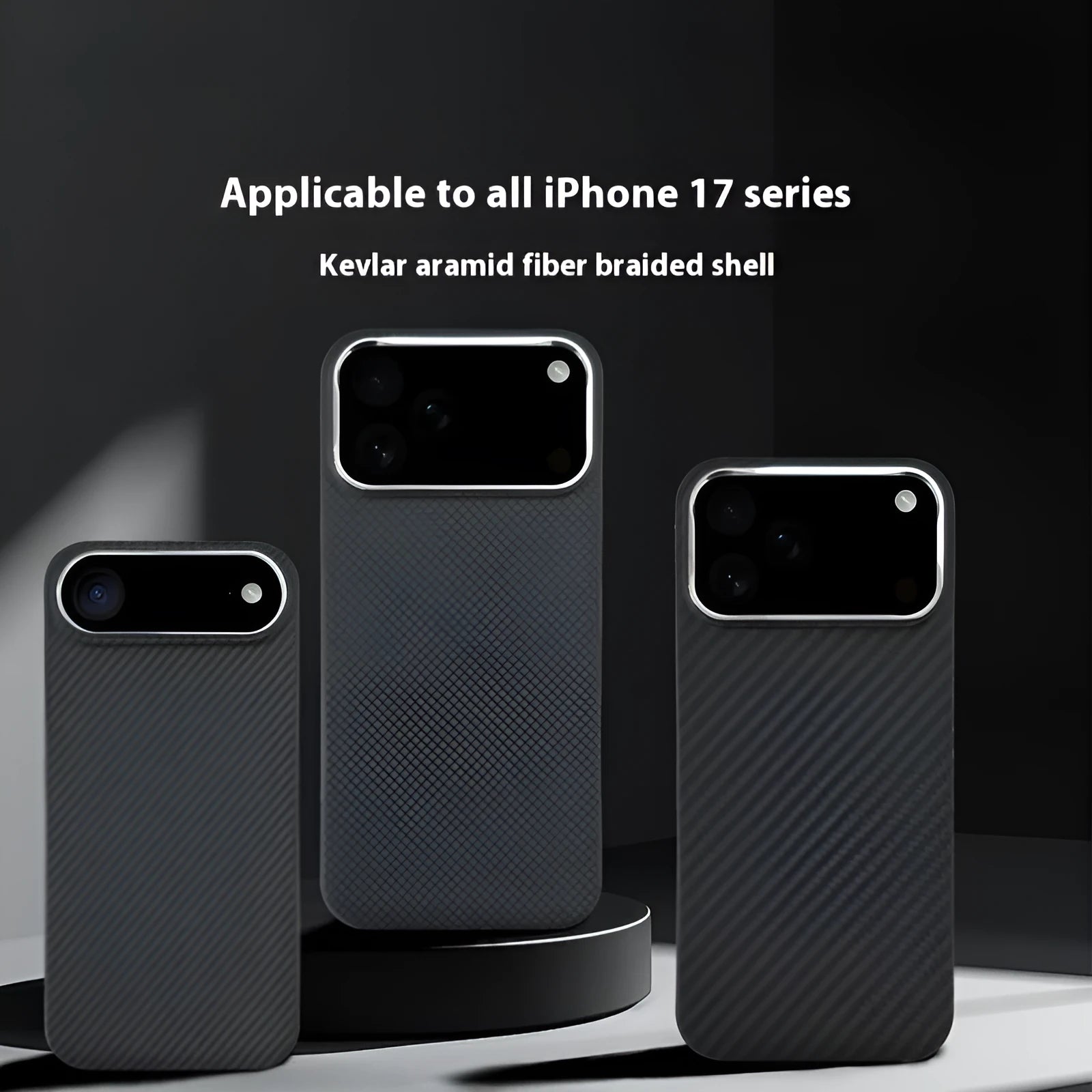 Black aramid fibre magnetic phone case with 6D micro relief lattice pattern for Apple iPhone 17 series