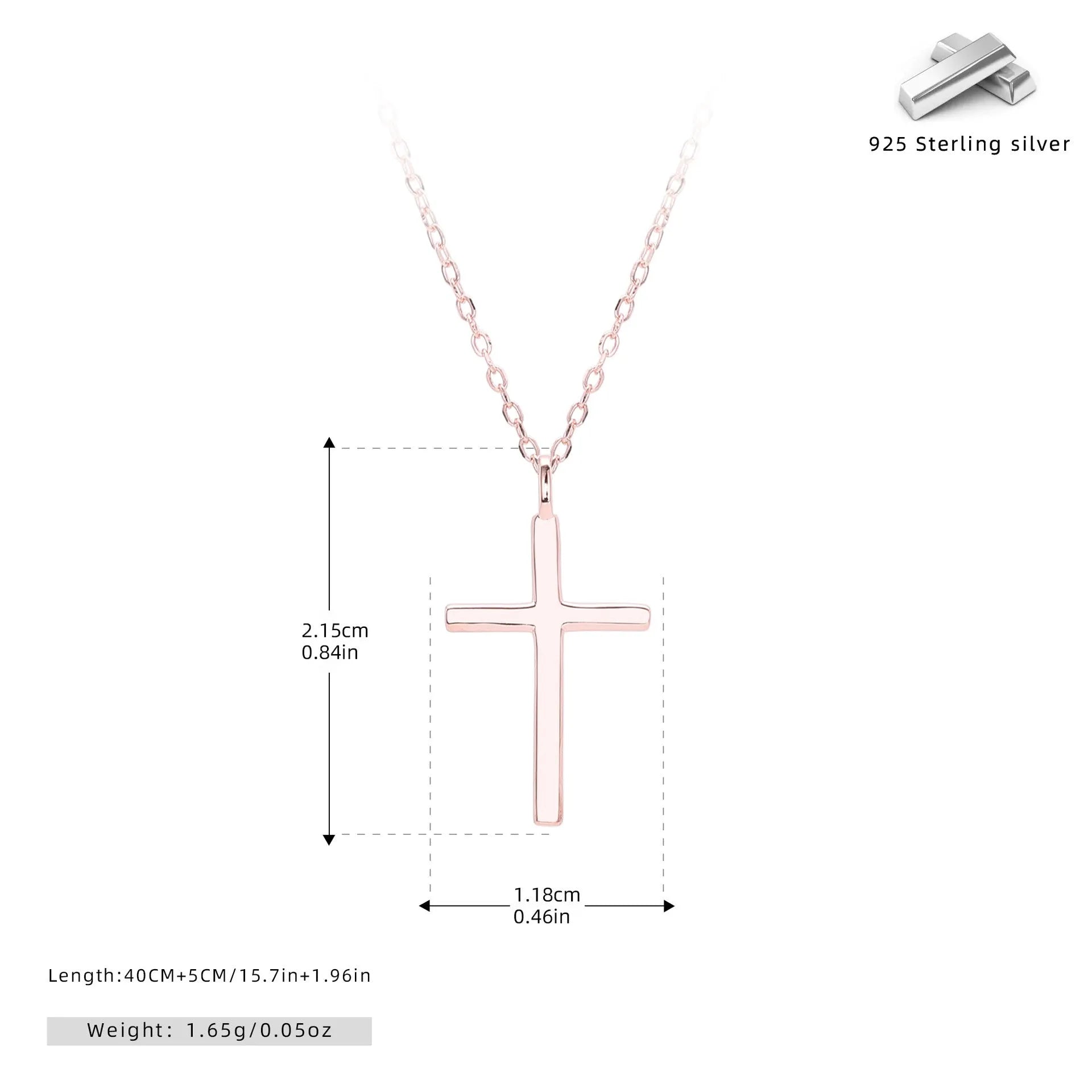 S925 sterling silver cross pendant necklace with O-shaped chain in gold plating